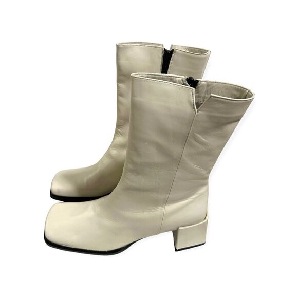 Vintage Y2K Square Toe Mid Shaft Cream Leather Booties.  Size 38 EU. Made in Ita - Picture 4 of 10